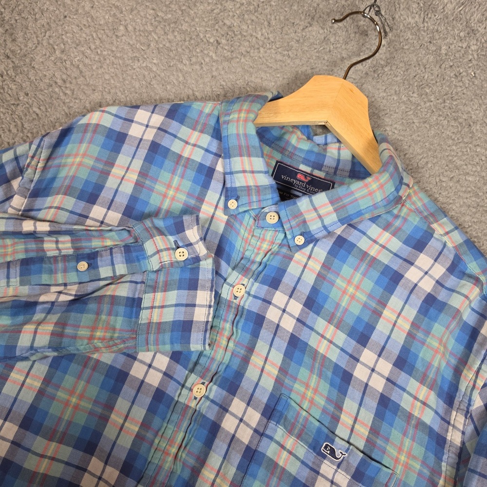 Vineyard Vines Tucker Shirt‎ Mens XXL Blue Plaid Excellent Slim Fit Button Down